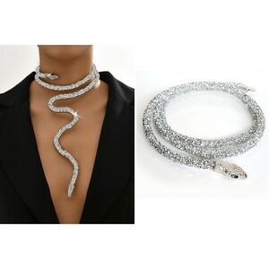 ✨💎🐍 Snake Rhinestone Bendable Design Blingy Statement Open Choker Necklace NEW